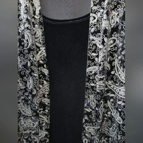 Notations womens Large black velvet layered black sparkly shirt party event - Picture 2 of 10